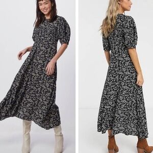 Free People Floral Black & White Midi Dress size 0